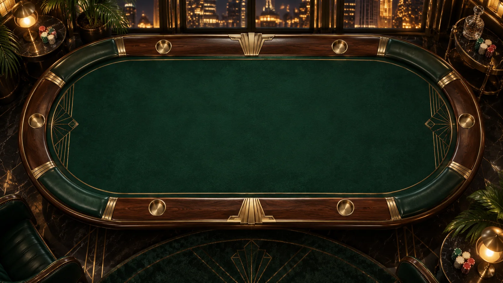 Midnight Club poker table: Emerald velvet · walnut · brass