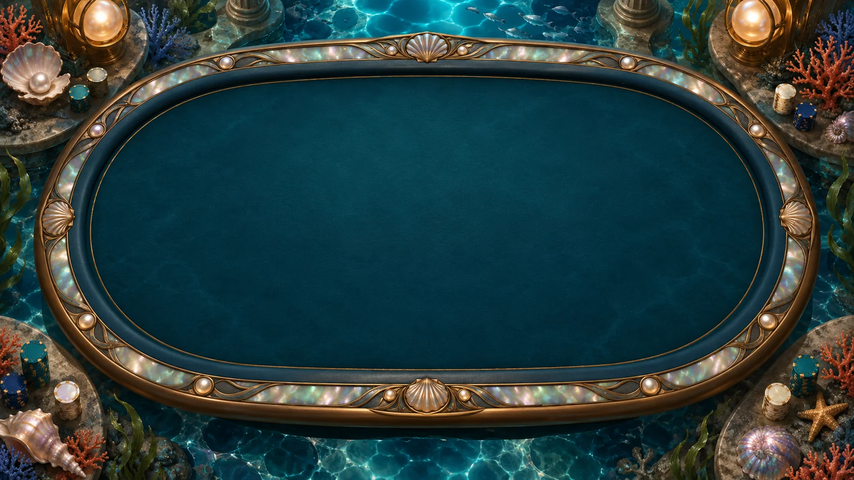 Pearl Reef poker table: Ocean felt · pearl inlay · coral