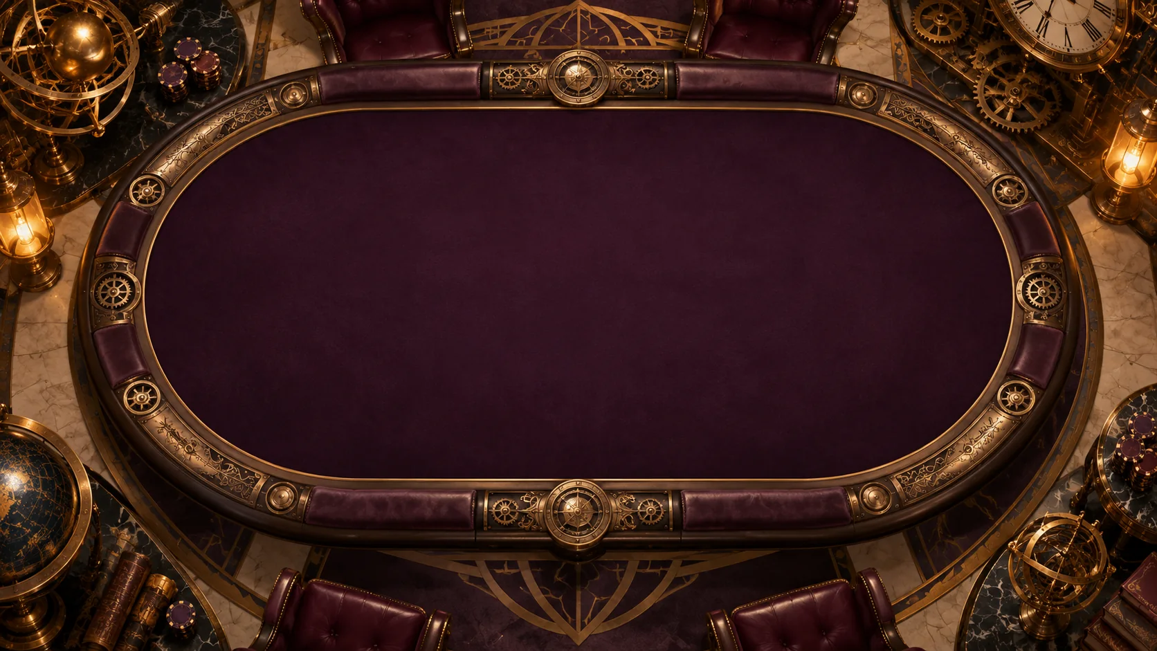 Velvet Vault poker table: Plum velvet · bronze · clockwork